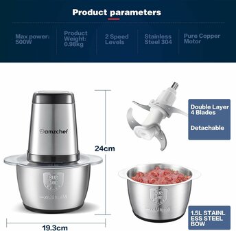 2dekansje: AMZCHEF elektrische keukenmachine, 500W